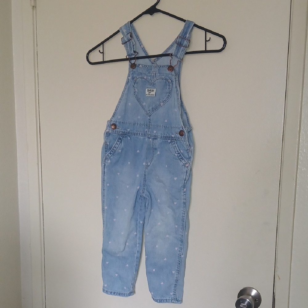 Oshkosh Blue Denim Overall With Pink Hearts Size 3